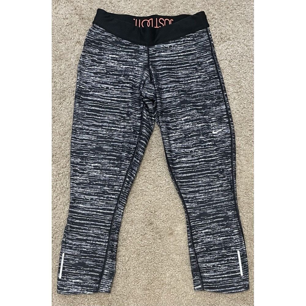 Nike Running Leggings Women S Black White Space Dye Dri-FIT Cropped Tights Gym